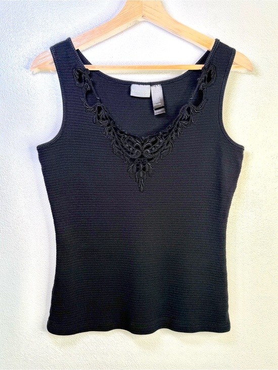 Bisou Bisou Tops - Bisou Bisou Women's Vintage Y2K Black Ribbed Knit Fitted Boho Tank Top Size XL